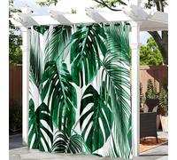 Hiseng Rideaux D'extérieur Impermeable, Lot de 1 Rideau Exterieur Terrasse, Feuillage Tropical Rideau Pergola Extérieur, Rideau pour Jardin Porche Cabane Tonnelle (100x140cm,a Vert Foncé)