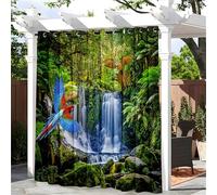 Hiseng Rideaux Extérieur Imperméable, Motif Perroquet 3D Rideau Occultant Isolant Thermique Rideau d'Extérieur avec Oeillet Rideau pour Pergola Rideau Terrasse (132x213cm,Cascade)