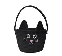 Hiseng Sac de Bonbons d'hallowee, Trick Or Treat, Panier Bonbon Halloween, Panier en Corde de Coton Tressée Portable Pliable, Sacs de Bonbons de Citrouille d'halloween (Chat noir (1 pièce))