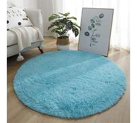 Hiser Ronde Rugs Tapis de Salon à Poils Longs Tapis de Sol Moelleux Shaggy Doux et Confortable Moderne Tapis Antidérapant Décoration Intérieure Tapis Moelleux pour Salon Chambre (Bleu,40x40cm)