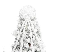 Hismir Grand nœud Blanc pour cime de Sapin de Noël, 133 x 33 cm avec serpentins pailletés et Ruban à Motifs, décoration Festive pour Sapin de Noël