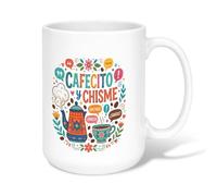 Hispanic Culture Gossip Citation Pot Bohème Tasse à café en céramique 445 | Accents floraux vibrants, tasse à thé, citation en espagnol, bulles de conversation, esthétique de cuisine confortable
