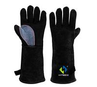 HITBOX Gants de Soudage Cuir Vachette 14" 932°F pour Arc Tig Mig | Gants de cuisson et de travail, résistant à la chaleur, anti-morsures d'animaux