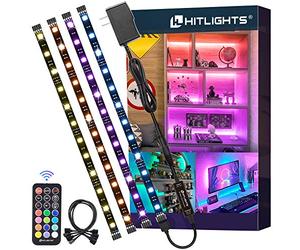 HitLights Lot de 4 bandes lumineuses à LED prédécoupées 03 m 12 m avec variateur de couleurs RVB 5050 changeant de couleur avec télécommande et adaptateur pour rétroéclairage chambre à coucher étagère