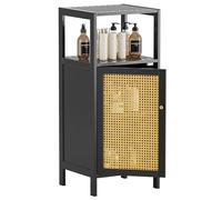 HITNET Armoire de Salle de Bain en Rotin, Petit Meuble de Rangement avec Porte, Armoire sur Pied en Bambou, Organisateur latéral étroit autoportant pour Salon, Cuisine, entrée, Noire
