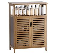HITNET Meuble Salle de Bain Bambou, Armoire Bas Salle de Bain Rangement avec 2 Portes et Compartiments Ouverts, Meuble de Sol Autoportant pour Salon, Cuisine, Entrée, Noyer