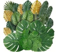 Hitopin Feuilles Tropicales Artificielles De Palmier, 41 Pièces Feuilles Tropicales Artificielles, Artificiellement Monstera Plante Feuille de Palme, pour Jungle Anniversaire Hawaïen Décorations