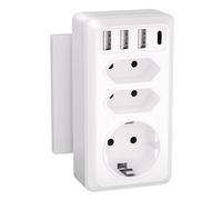 HITRENDS Adaptateur de prise avec 3 prises CA, multiprise avec interrupteur pour prise, avec 4 ports USB (y compris 3USB-A, 1USB-C), 250 V/16 A, 4000 W, pour téléphone, répartiteur de prises pour