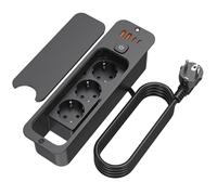 HITRENDS Prise escamotable avec couvercle, 3 prises encastrées avec 2 ports USB, plateau de table avec 2 ports USB C, multiprise encastrable avec câble de 1,8 m pour plan de travail, meubles, noir