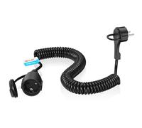 HITRENDS Rallonge de câble spiralé - 5 m - Contact de protection - Extensible jusqu'à 5 m - Fiche européenne IP20 - Câble spiralé - 3 x 1,0 mm² - Avec fiche Schuko extra plate - Noir (250 V/13 A)