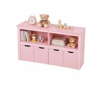 hitsuki Bibliothèque Enfant avec Tiroirs Rose | 4 tiroirs à roulettes, 2 compartiments, 120x33x61.5cm, rangement chambre enfant