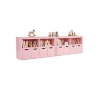 hitsuki Lot de 2 Bibliothèque Enfant avec Tiroirs Rose | 4 tiroirs à roulettes par unité, 2 compartiments, 120x33x61.5cm, rangement chambre