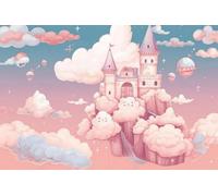 hity Papier Peint Panoramique 3d Enfant Rose Nuages Château 350cmx245cm | Tapisserie Murale Dessin Animé Montgolfière Fantastique Fille Princesse Salon Chambre Zen Poster Geant Mural