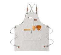 HIUOUIH Tablier de Cuisine Tablier Barbecue Homme Tablier de Travail Femme avec Sangle Réglable et 3 Poches Tabliers Toile pour Serveurs Cuisson Peinture Poterie