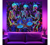 HIVTE Tapisserie Murale Squelette Lumineux UV, Décor Murale pour Halloween, 130cm x 150cm
