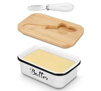Hixava Beurrier en Métallique 250 g Conteneur de Beurre Boîte à Beurre | avec Couvercle en Bambou Couteau à Beurre et Double Joints en Silicone pour Placer du Beurre du Fromage Fruit Salade
