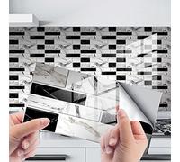 Hixingo Carrelage Adhesif Mural Cuisine Salle de Bain Credence Adhesive pour Cuisine, 10x20cm, 12/24/48 Pièces Dalle Pvc Adhesive Murale Carrelage Autocollant (Style 3,48 pièces)