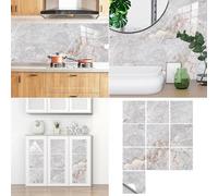 Hixingo Carrelage Adhesif Mural Cuisine, Salle de Bain, Motif Marbre 20 Pièces Rectangulaires Credence Adhesive pour Cuisine, Dalle Pvc Adhesive Murale Carrelage Autocollant (Rouge Gris,15x15cm)