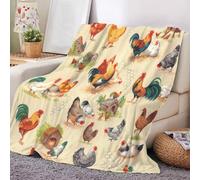 Hixingo Couverture en Flanelle Doux, Amusante Couverture Douillette Motif Coq et Poule de Style Campagnard Plaid Canapé Grande Taille Jeté de Canapé Couvre Lit 2 Personnes (Beige,100x130cm)