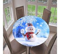 Hixingo Nappe Ronde 3D Noël Nappe de Table avec Bord Élastique, Anti-Taches Lavable Nappe 90-200CM pour Fête de Noël, Dîner du Nouvel an (Mignon Yeti,Diamètre 130cm)