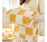 Hixingo Polaire Corail Couverture Douce et Confortable Plaid Polaire Plaid Tout Doux Couverture Chaude, Motif à Damier Douce Et Moelleuse pour Canapé-Lit et Canapé (Jaune,70x100cm)