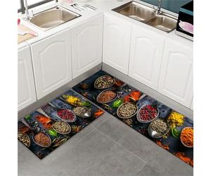 Hixingo Tapis Cuisine Devant Evier, Tapis de Cuisine Antidérapant Lavable, 3D Assaisonnement Épices, Tapis de Bain Absorbant à Séchage Rapide Tapis Vaisselle Egouttoir (40x120cm,Style B)