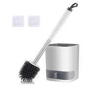 HIYAA Brosse de Toilette en Silicone avec Support à séchage Rapide et poignée antidérapante en Acier Inoxydable pour Salle de Bain, Blanc