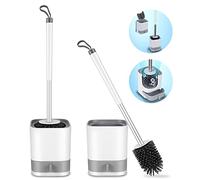 HIYAA Lot de 2 brosses de Toilette en Silicone avec Support à séchage Rapide et poignée antidérapante en Acier Inoxydable pour Salle de Bain, Blanc