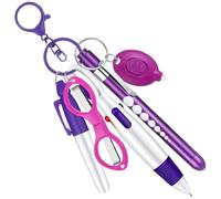 HiyyFloy Ensemble De Stylos À Bille Rétractables Multifonctions 6 en 1 pour Infirmières, Lampe De Poche, Ciseaux Pliables, Stylo À Bille, Porte-clés, Marqueur Permanent