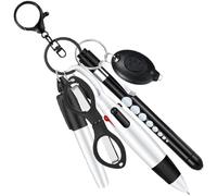 HiyyFloy Ensemble De Stylos À Bille Rétractables Multifonctions 6 en 1 pour Infirmières, Lampe De Poche, Ciseaux Pliables, Stylo À Bille, Porte-clés, Marqueur Permanent