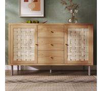 HIYYIH Commode avec 2 portes, 3 tiroirs, 40 x 120 x 75 cm, couleur chêne | Commode à 2 portes, 3 tiroirs, armoire de salle à manger avec étagères réglables en hauteur, protection anti-basculement