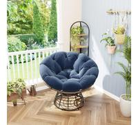 HIYYIH Fauteuil papasan rotatif à 360° - Rond - Bleu marine | Fauteuil de salon confortable pivotant, fauteuil papasan d'intérieur avec fauteuil ergonomique pour balcon, chambre à coucher