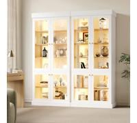 HIYYIH Lot de 2 vitrines en verre - 40 x 80 x 180 cm - Blanc | Vitrine en bois avec porte en verre, répartition intérieure bien pensée et protection anti-basculement, armoire haute moderne