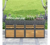 HIYYIH Lot de 4 boîtes à poubelles avec toit de plantation, 120-240 l | Lot de 4 boîtes à poubelles avec toit de plantation, 120-240 litres, porte aspect bois anthracite, possibilité d'extension