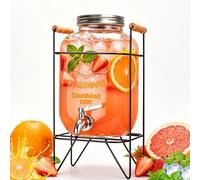 Hiziwimi 4 L distributeur de boisson en verre avec robinet et support | Fontaine à boisson, bonbonne en verre, jarre pour cocktails, jus, eau, thé, punch et fêtes, température maximale : 45 °C