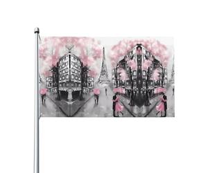 HJFCZH Drapeau de la tour Eiffel de Paris avec imprimé floral rose pour décoration d'extérieur - 0,9 x 1,5 m - Jeté en polyester vif pour décoration de cour, terrasse et fête