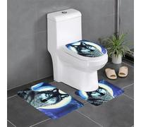 HJFCZH Lot de 3 tapis de salle de bain imprimés loup sous la lune, 61 x 40,6 cm - Tapis en polyester bien conçu pour un confort et une adhérence améliorés