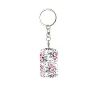 HJFCZH Porte-clés rectangulaire en métal avec rose aquarelle blanche