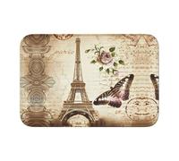 HJFCZH Tapis de bain vintage Paris Tour Eiffel imprimé papillon 40 x 60 cm - Housse de bain en polyester durable avec dos antidérapant pour salle de bain, coiffeuse et suite d'invités