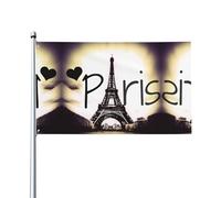 HJFCZH Tour Eiffel Love Paris Imprimés Drapeaux de décoration extérieure 0,9 x 1,5 m - Jeté en polyester vif pour cour, terrasse et présentations festives