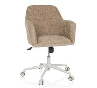 hjh LIVING Chaise de Bureau pivotante et basculante, rembourrée, en Tissu Beige et Blanc, Style Industriel, pour Le Bureau ou la Maison