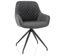 hjh LIVING Chaise de Salle à Manger avec accoudoirs, Assise tapissée ELVERUM Chaise rembourrée, revêtement Velours Doux, Pieds métal, Gris