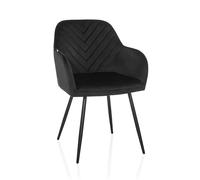 hjh Living - Chaise de salle à manger CHARVELLE rembourrée velours, accoudoirs, pieds métal Noir
