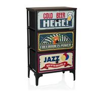 hjh LIVING Commode 3 tiroirs en intissé AMERIKO S 77x30x45 cm, Armoire à tiroirs au Look Vintage avec Motifs, Structure métallique