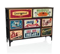 hjh LIVING Commode 8 tiroirs en intissé AMERIKO B 102,5x30x77,5 cm Armoire à tiroirs Look Vintage avec Motifs, Structure métallique