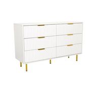 hjh LIVING Commode à 6 tiroirs, poignées dorées HJELLE Commode à tiroirs pour Salon Chambre Couloir, 120x40x75 cm, Blanc