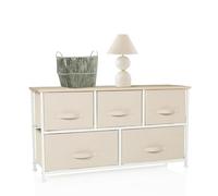 hjh LIVING Commode avec 5 tiroirs en Tissu FOLDAR 100x30x55 cm Commode à tiroirs Organisateur, Patins réglables en Hauteur, Structure métallique, Beige