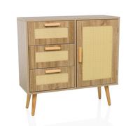 hjh LIVING Commode en rotin tressé STRYN Armoire avec 1 Porte et 3 tiroirs, pour Salon Chambre Couloir, Marron Clair 80x32,5x78 cm