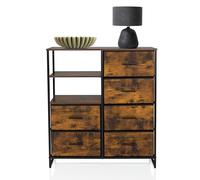 hjh Living – Commode RAGALA – 84×30×92 cm, 6 tiroirs, 2 compartiments ouverts – Chêne fumé