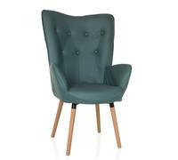 hjh LIVING Fauteuil à Oreilles Aspect Velours HAVENIO I Fauteuil pour Salon Chambre à Coucher, Chaise rembourrée avec Pieds en Bois, Tissu Menthe